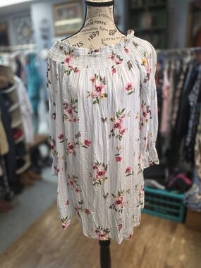 Maverick Off-the-Shoulder White Floral Peasant Dress